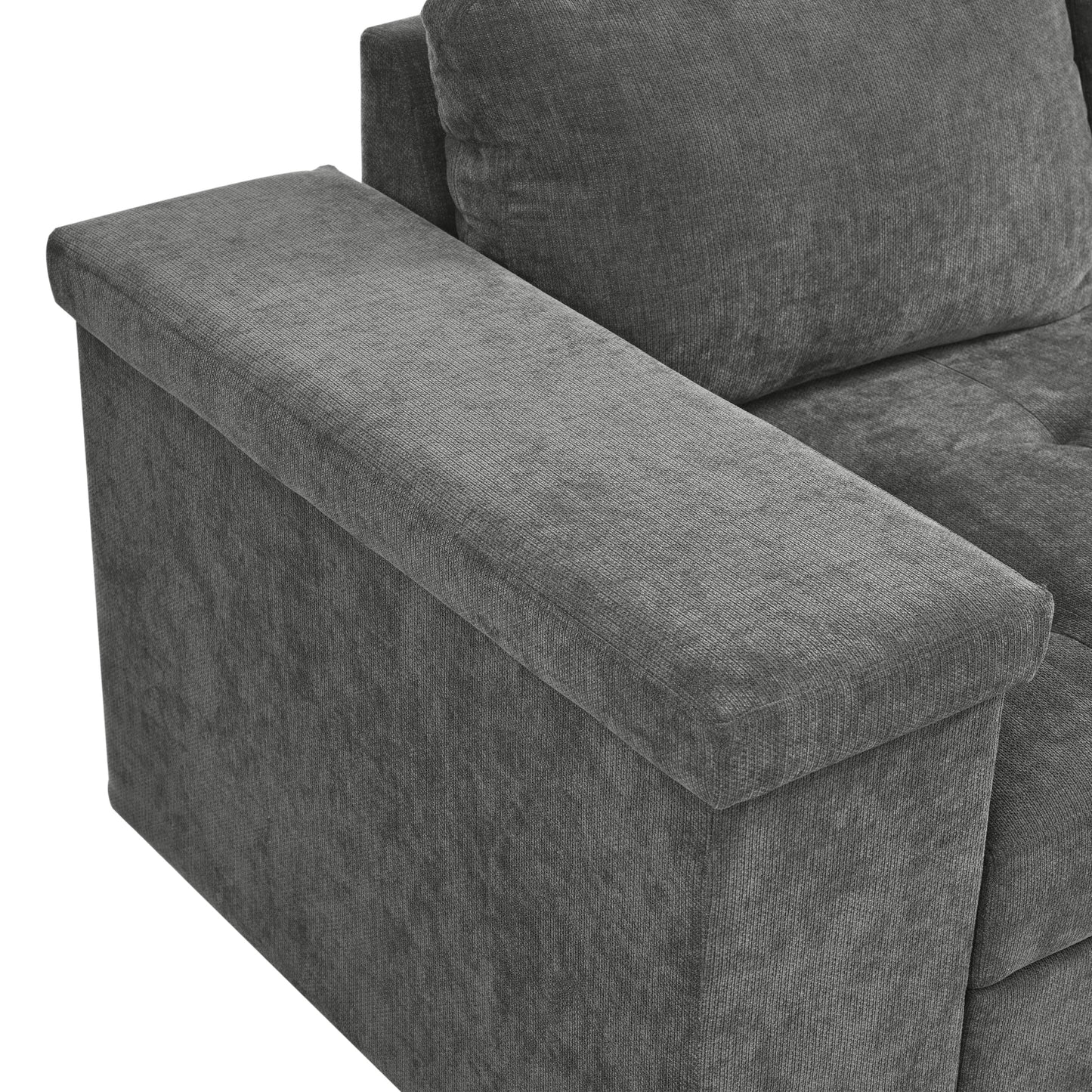 Sectional Sofa L-Shape Pull-Out Sleeper Polyester Gray 3 Seat 91 In