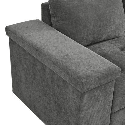 Sectional Sofa L-Shape Pull-Out Sleeper Polyester Gray 3 Seat 91 In
