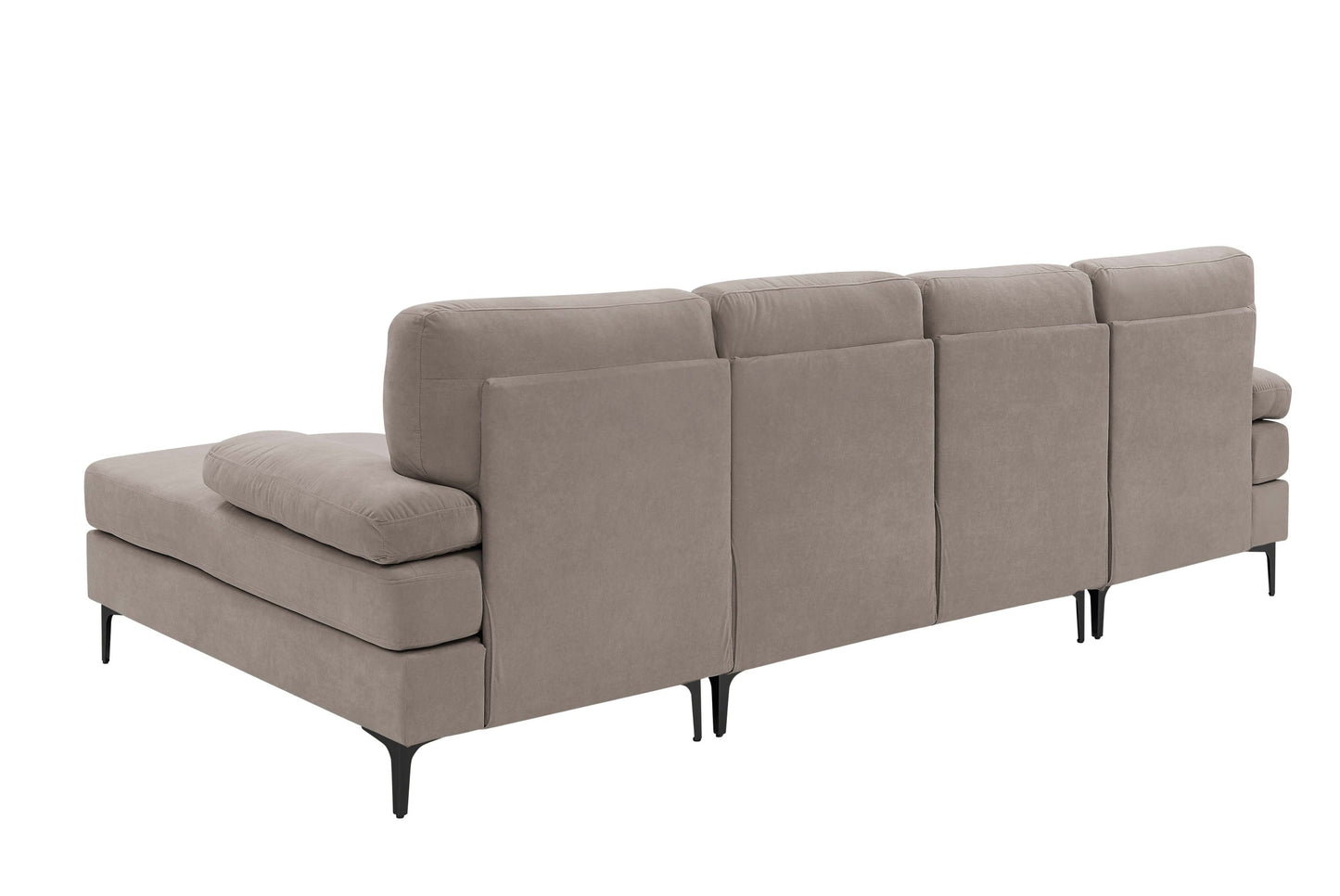 Sectional Sofa U-Shape Polyester Blend Khaki 4-Seat Double Chaise 106x56 In