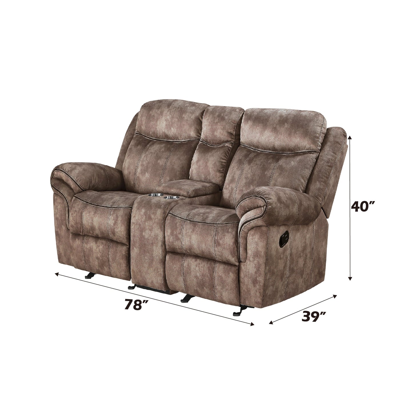 Zubaida Two Tone Chocolate Velvet Recliner Loveseat w/USB Port & Console