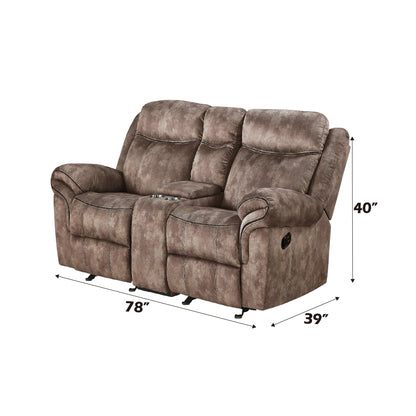 Zubaida Two Tone Chocolate Velvet Recliner Loveseat w/USB Port & Console
