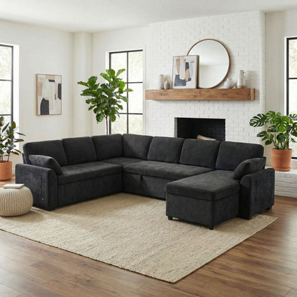 Convertible U-Shaped Sectional Sofa Bed With Reversible Chaise