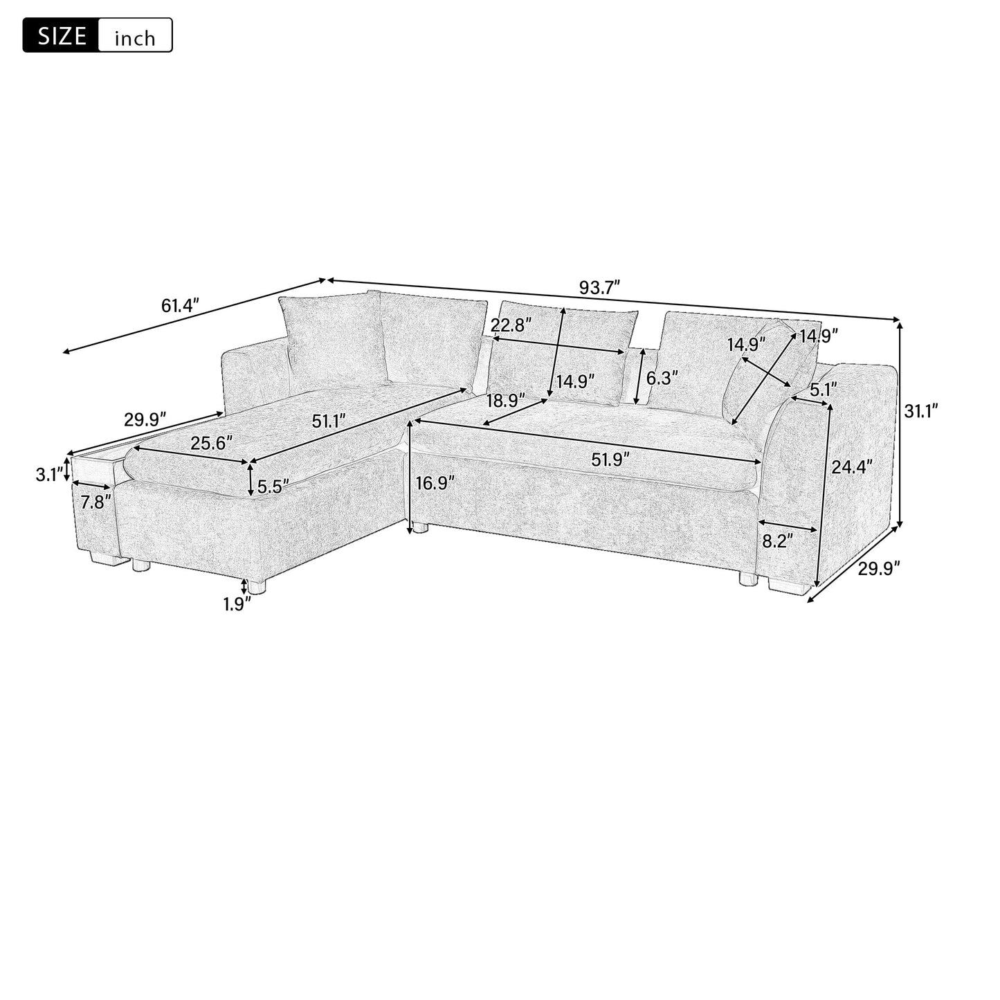 L-Shaped Chenille Sectional Sofa