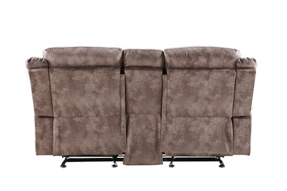 Zubaida Two Tone Chocolate Velvet Recliner Loveseat w/USB Port & Console