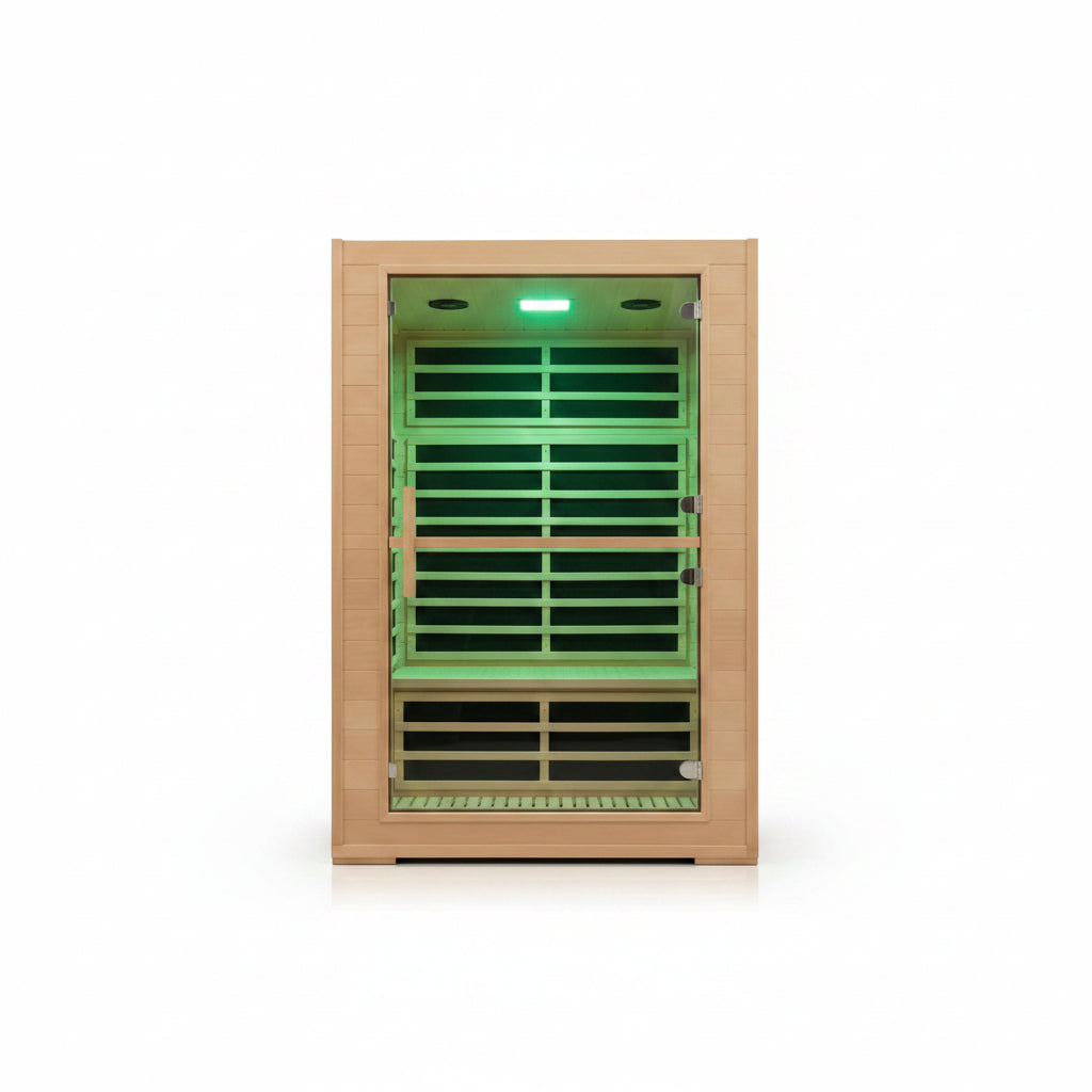 2 Person Far Infrared Sauna with Smart APP Control, 2000W Low EMF Wooden Infrared Sauna Room for Home, 8 Carbon Mica Heating Panels Wellness Sauna, Canadian Hemlock Indoor Spa for Home Relaxation