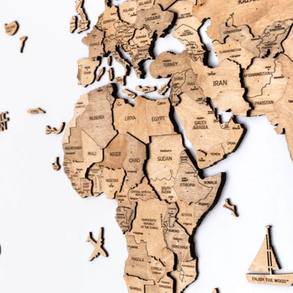 3D Wooden World Map Light