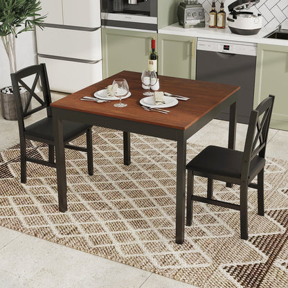 3-Piece Dining Table Set Wooden Square Kitchen Table for 2 People