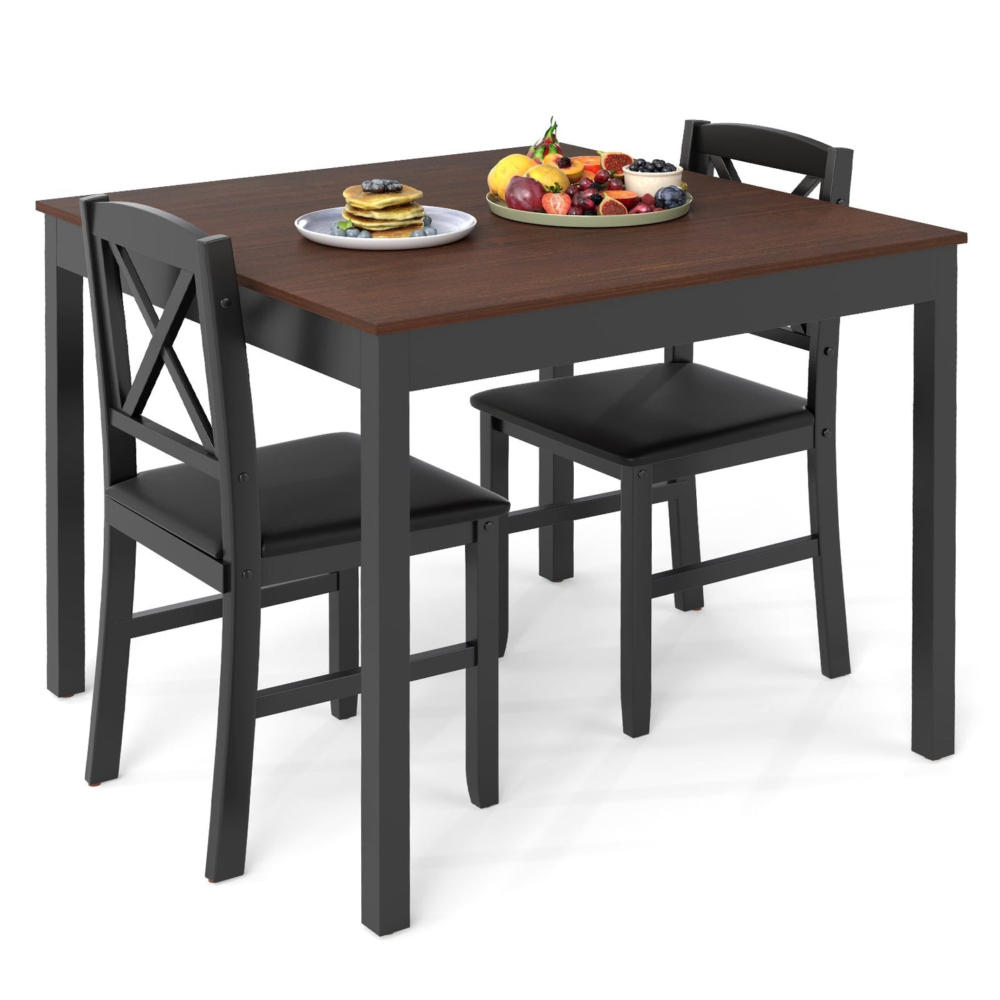 3-Piece Dining Table Set Wooden Square Kitchen Table for 2 People