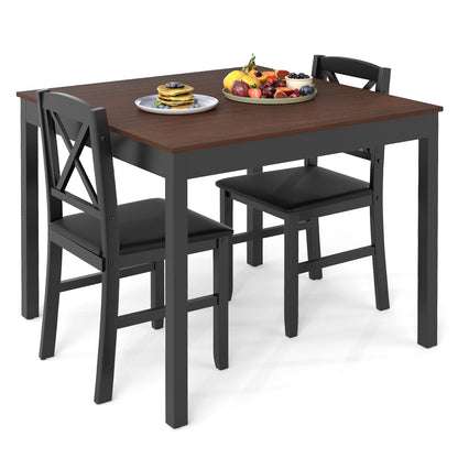 3-Piece Dining Table Set Wooden Square Kitchen Table for 2 People