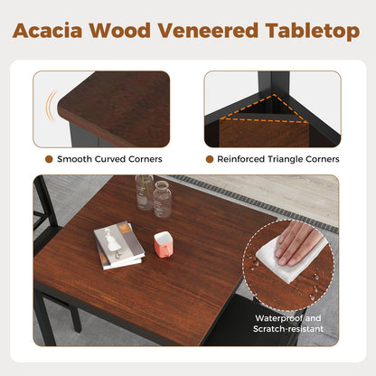 3-Piece Dining Table Set Wooden Square Kitchen Table for 2 People