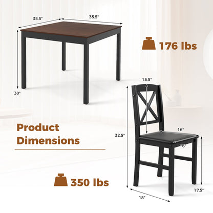 3-Piece Dining Table Set Wooden Square Kitchen Table for 2 People