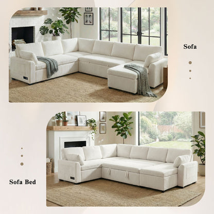 Convertible U-Shaped Sectional Sofa Bed With Reversible Chaise