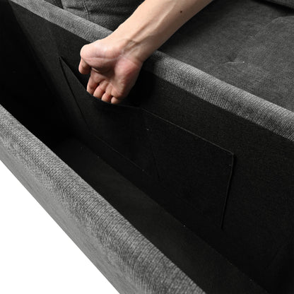 Sectional Sofa L-Shape Pull-Out Sleeper Polyester Gray 3 Seat 91 In