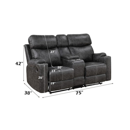 Hirah - Motion Loveseat With Console & USB Port - Dark Gray Polish Microfiber
