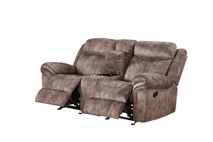 Zubaida Two Tone Chocolate Velvet Recliner Loveseat w/USB Port & Console