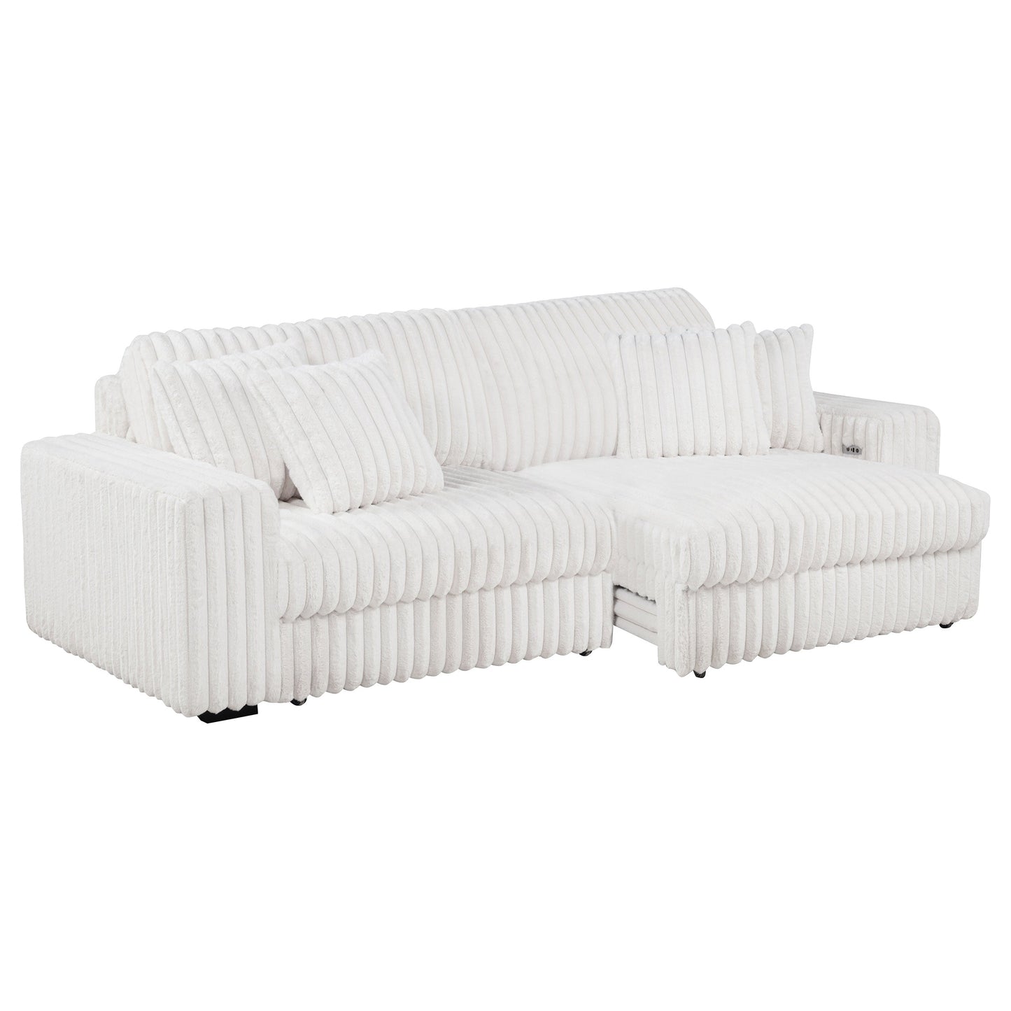 Jacana Corduroy Upholstered Dual Power Chaise Sofa Ivory
