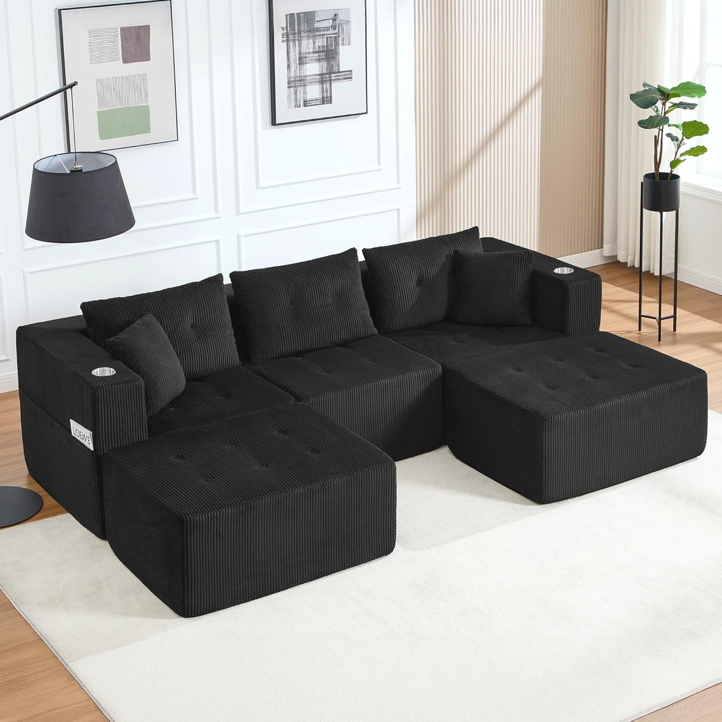 100 Inch U Shaped Oversized Modular Sofa Luxurious Corduroy