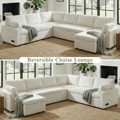Convertible U-Shaped Sectional Sofa Bed With Reversible Chaise