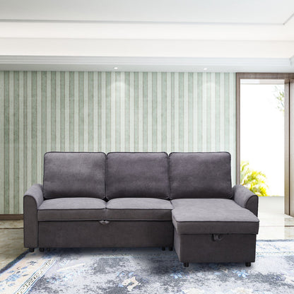 Modern Modular L-Shaped Sofa Bed with Chaise Dark Grey Linen