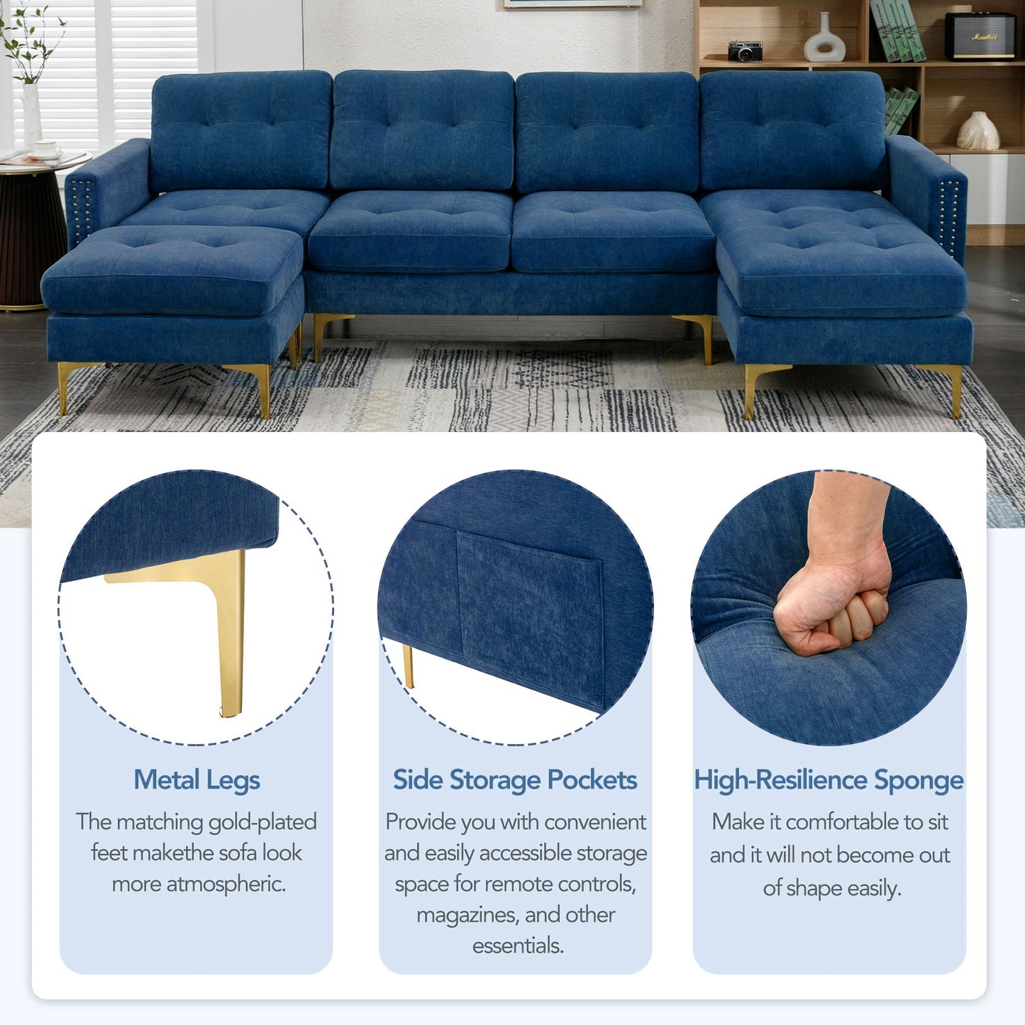Modern L - Shape Convertible Sectional Sofa With Movable Ottoman