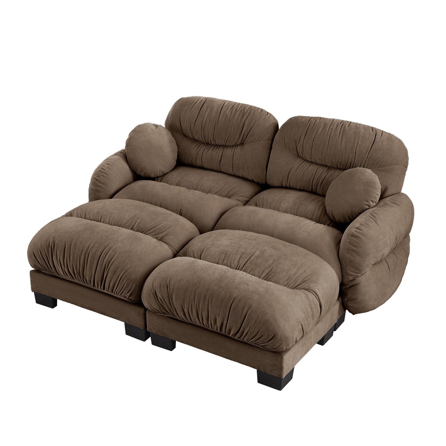Sectional Sofa L-Shape Chenille Brown Pleated Backrest Modular 2 Ottomans