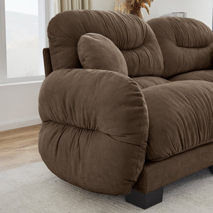 Sectional Sofa L-Shape Chenille Brown Pleated Backrest Modular 2 Ottomans