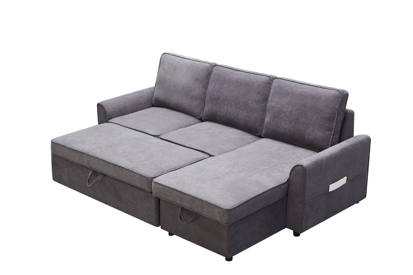 Modern Modular L-Shaped Sofa Bed with Chaise Dark Grey Linen