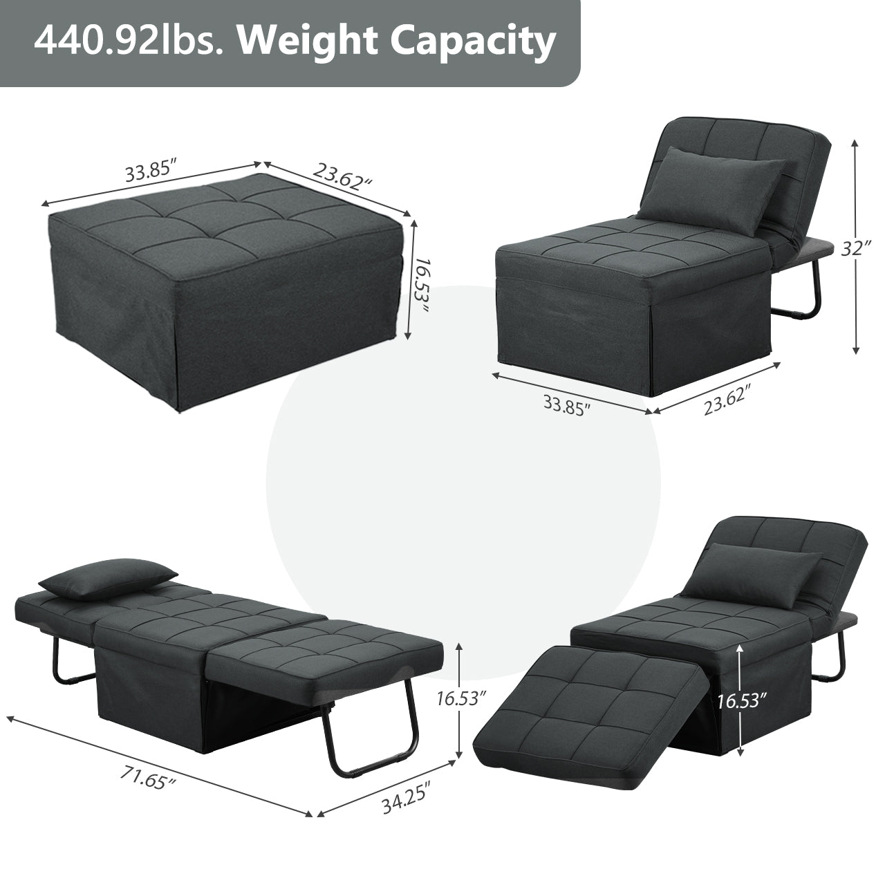 Ainfox 71inch Convertible Sofa Bed Navy Blue,4-in-1 Folding Sofa