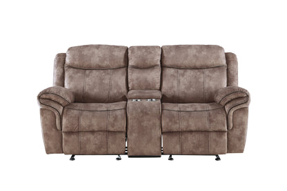 Zubaida Two Tone Chocolate Velvet Recliner Loveseat w/USB Port & Console