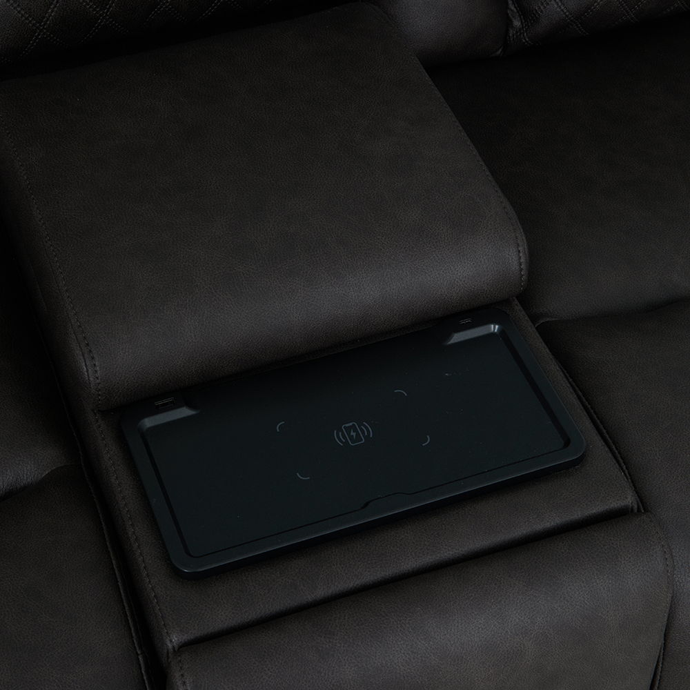 Wendell - Power Motion Loveseat With Console, Wireless Charger, Storage, USB & LED - Dark Gray