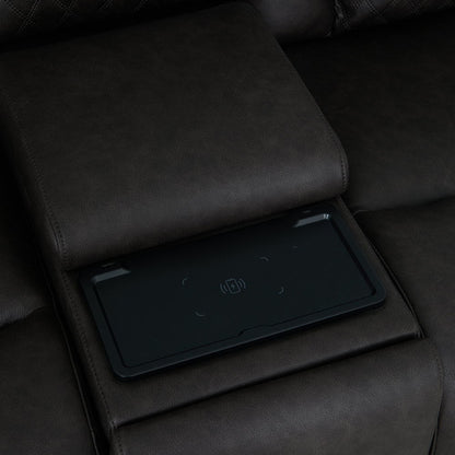 Wendell - Power Motion Loveseat With Console, Wireless Charger, Storage, USB & LED - Dark Gray