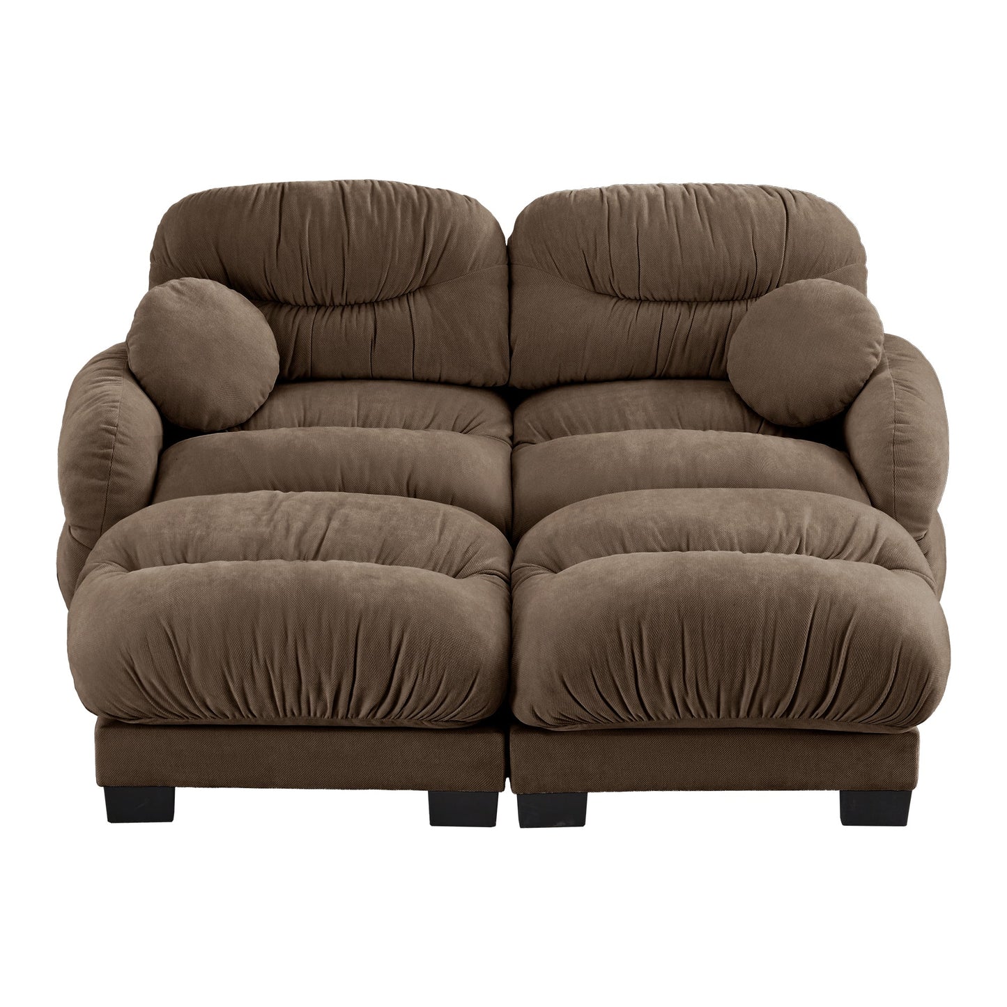 Sectional Sofa L-Shape Chenille Brown Pleated Backrest Modular 2 Ottomans