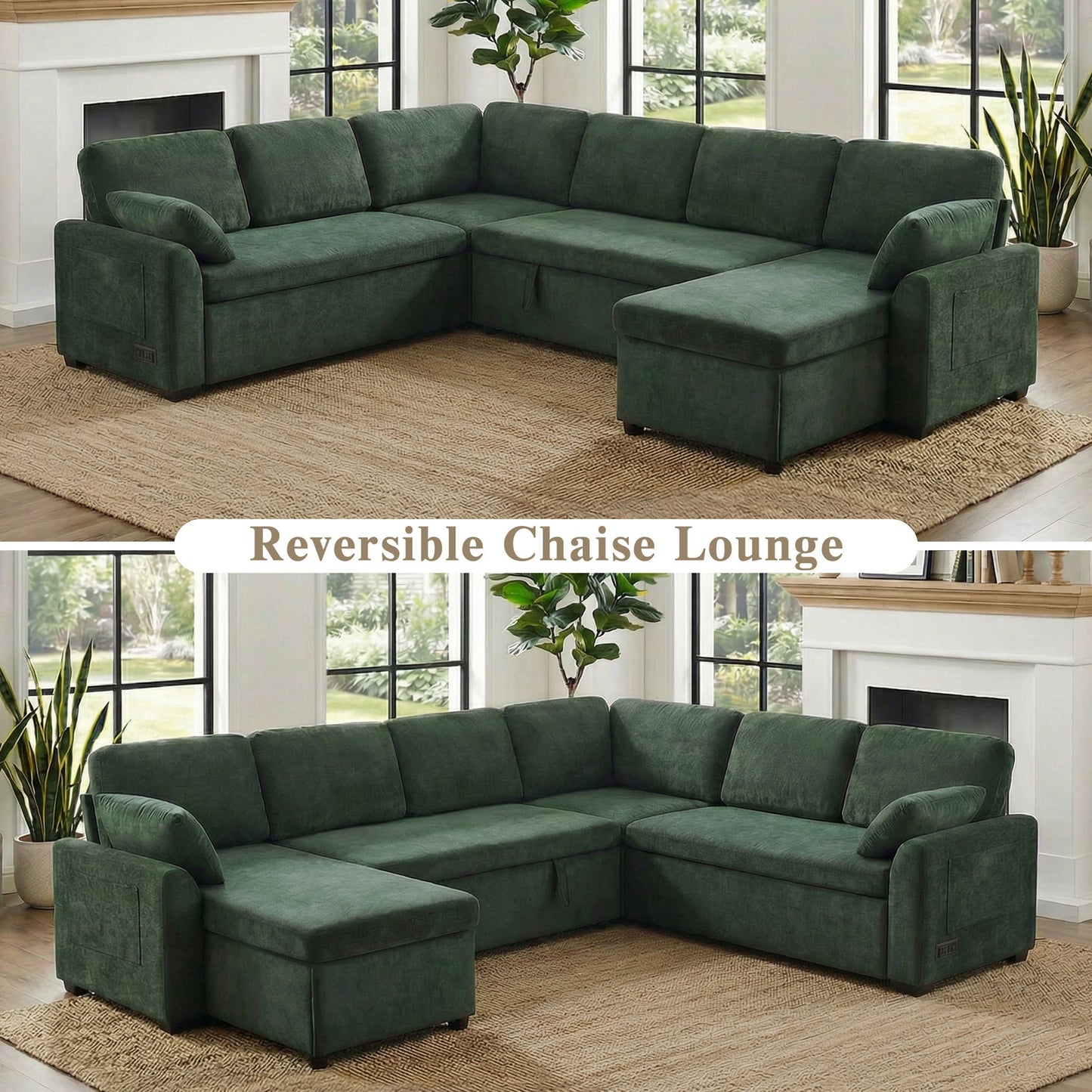 Convertible U-Shaped Sectional Sofa Bed With Reversible Chaise