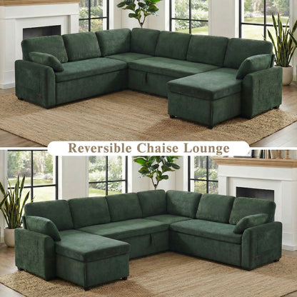 Convertible U-Shaped Sectional Sofa Bed With Reversible Chaise