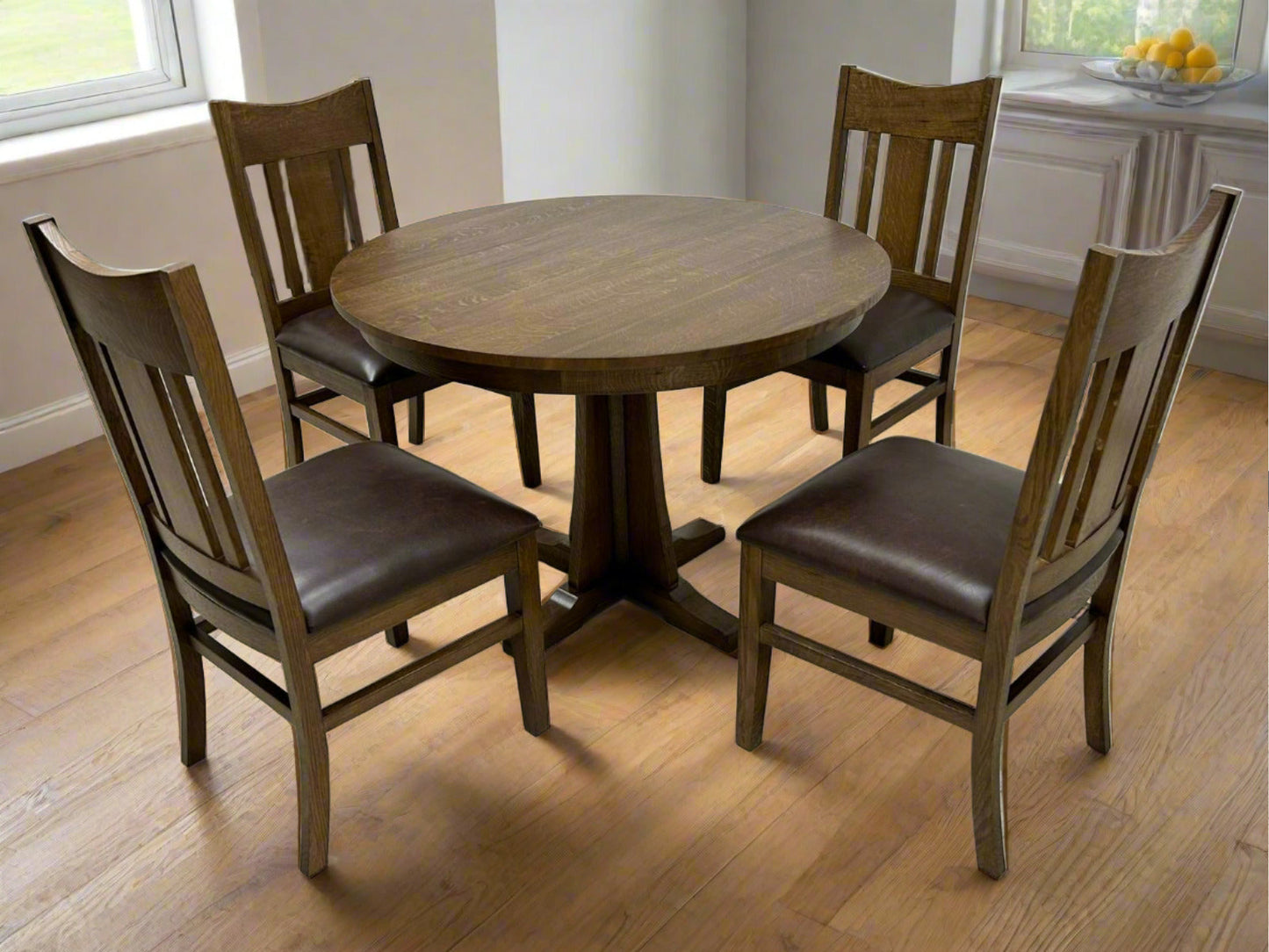 Mission Quarter Sawn Oak Round Dining Table Set - 40"