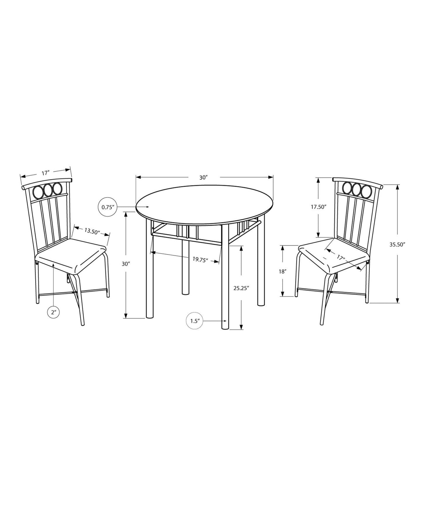 3-Piece Dining Table Set, Small, 30" Round