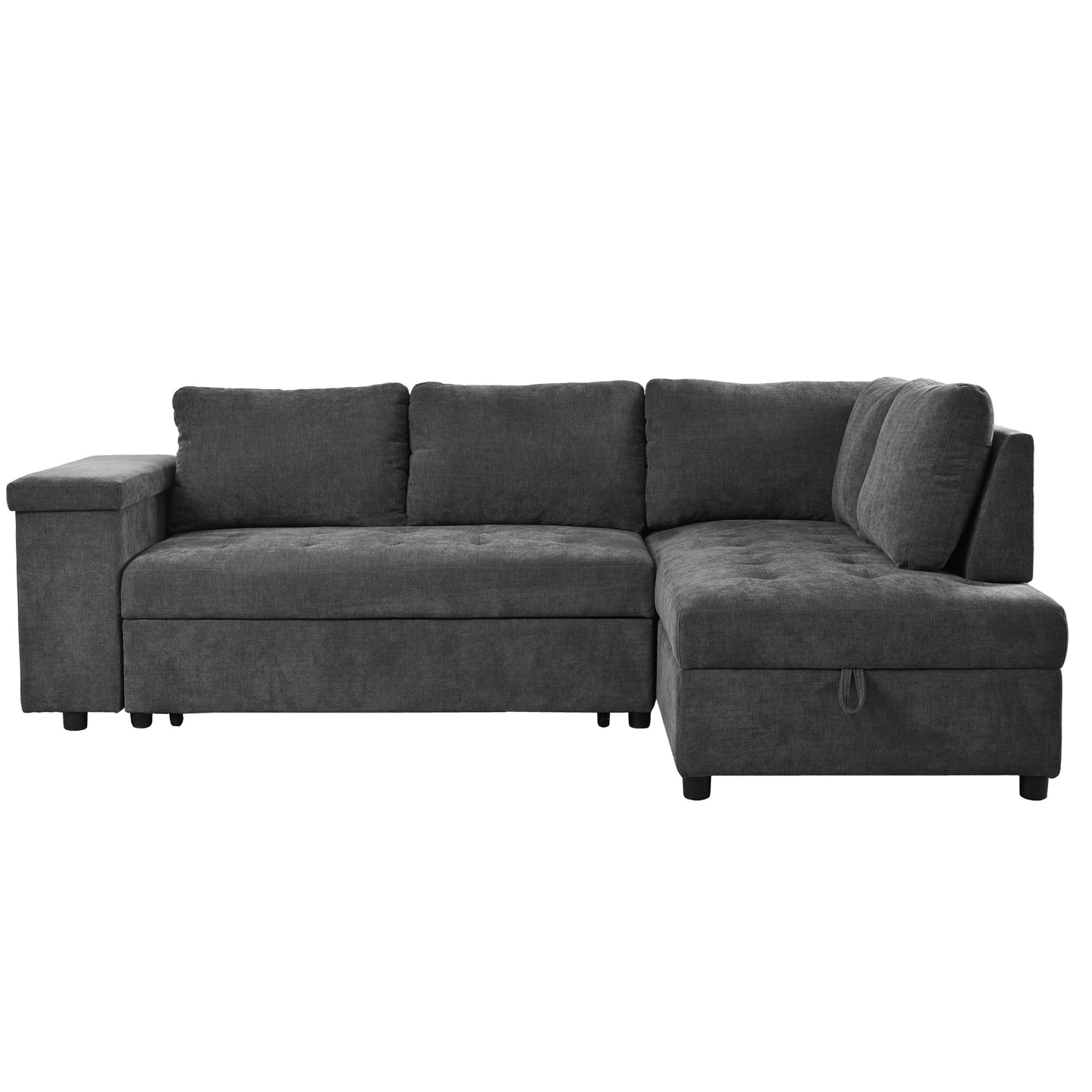 Sectional Sofa L-Shape Pull-Out Sleeper Polyester Gray 3 Seat 91 In