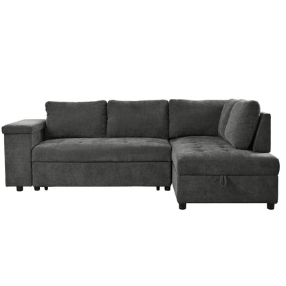 Sectional Sofa L-Shape Pull-Out Sleeper Polyester Gray 3 Seat 91 In