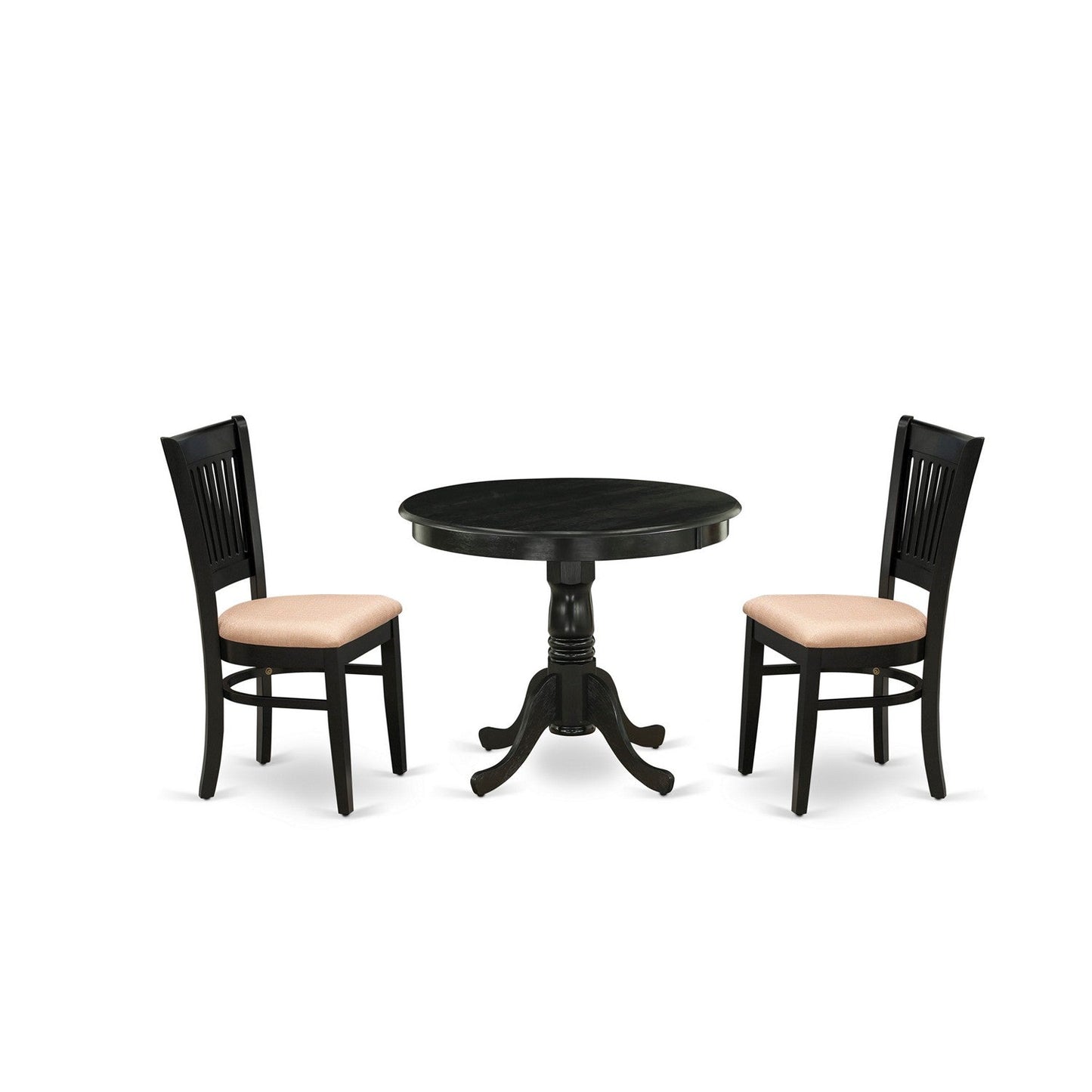 EAST WEST FURNITURE - ANVA3-BLK-C - 3-Pc Kitchen Dining Set- 2 Wood Chair and Kitchen Dining Table - Linen Fabric Seat and Slatted Chair Back (Black Finish)