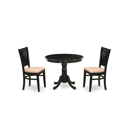 EAST WEST FURNITURE - ANVA3-BLK-C - 3-Pc Kitchen Dining Set- 2 Wood Chair and Kitchen Dining Table - Linen Fabric Seat and Slatted Chair Back (Black Finish)