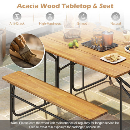 Acacia Wood Patio Table Bench for 2 People One-Side Picnic Table