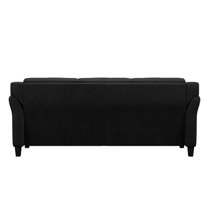 Modern 3-Seater Black Microfiber Upholstered Sofa