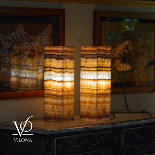 Aqua Onyx Square Table Lamp - 20" Tall, x 6"x 6" (Medium Pair #72)