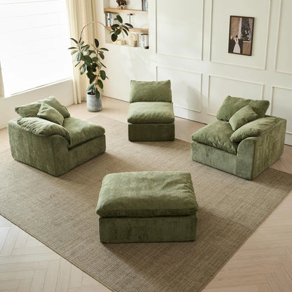Yeflixvrau Modern Cloud L-Shaped Chenille Sectional Sofa With Ottoman