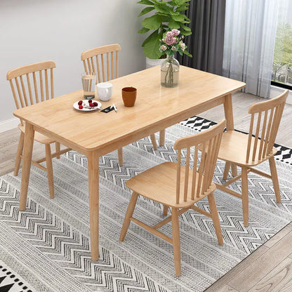 Nordic Solid Wood Dining Table Set 4 6 Chairs Rectangular Natural Wood Finish Small Apartment Home Kitchen Dining Room Furniture