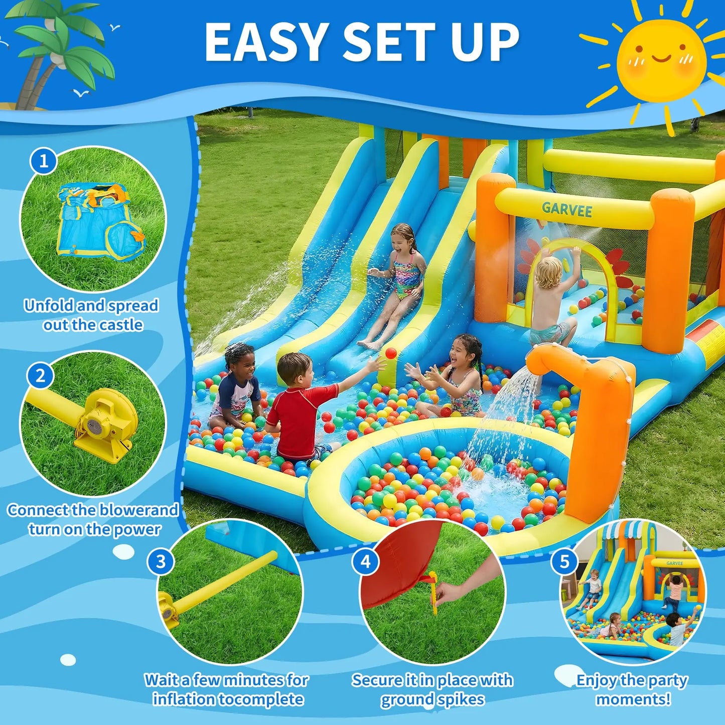 HiMISS Inflatable Water Slide Bounce House 8in1 Backyard