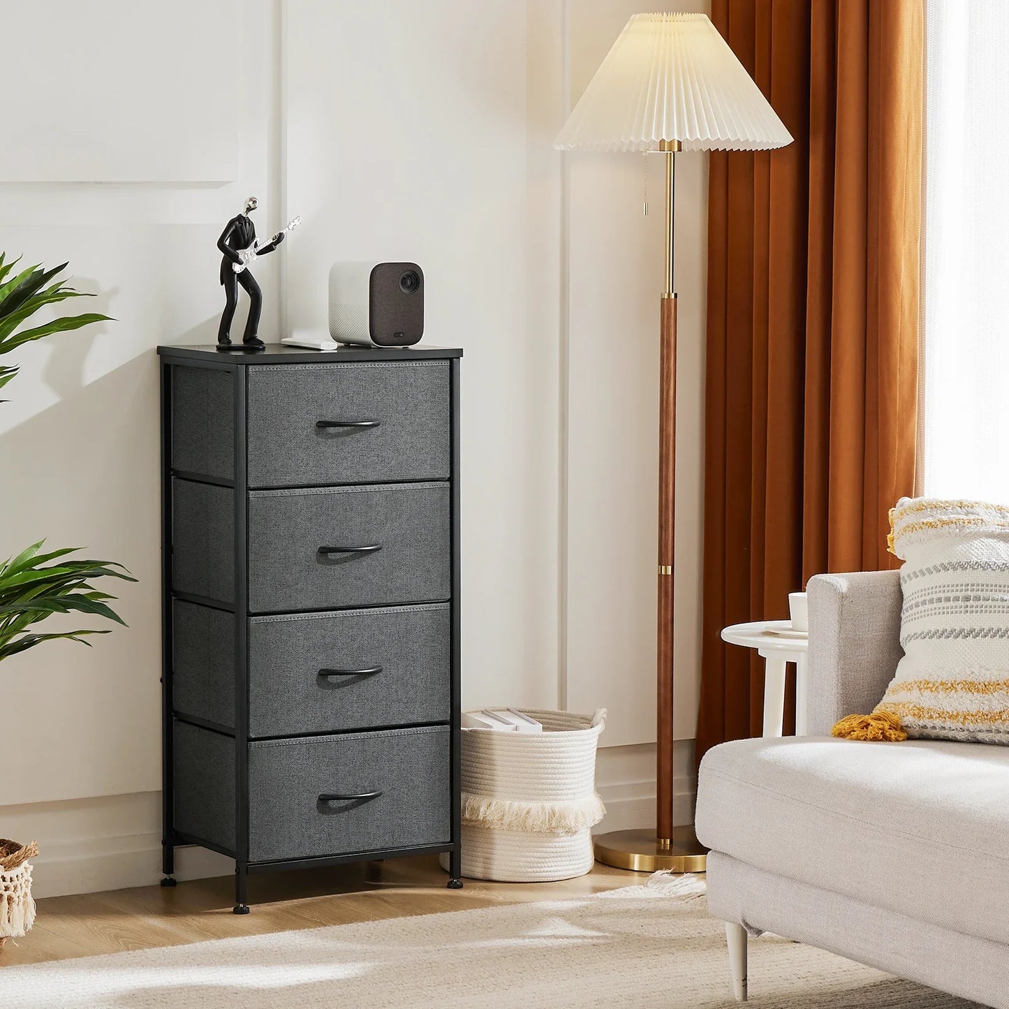 JHK Modern Dresser Nightstand With Fabric Drawers Storage Cabinet