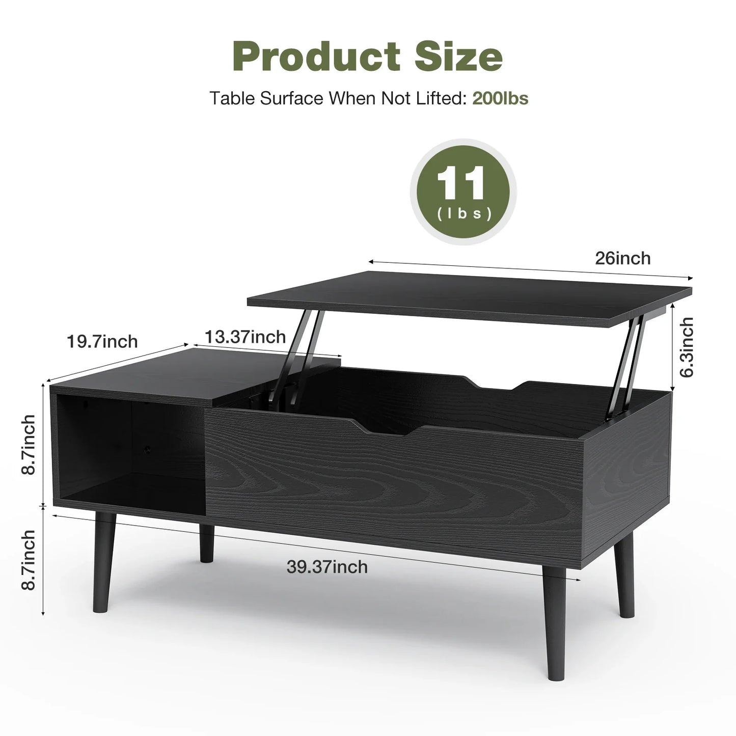 JHK Lift Top Coffee Table With Storage Modern Living Room