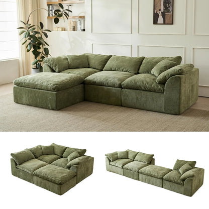 Yeflixvrau Modern Cloud L-Shaped Chenille Sectional Sofa With Ottoman