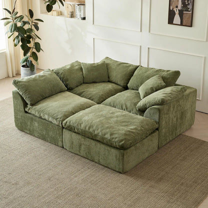 Yeflixvrau Modern Cloud L-Shaped Chenille Sectional Sofa With Ottoman